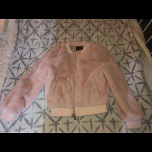 NEVER WORN BEFORE PINK FAUX FUR BOMBER JACKET
